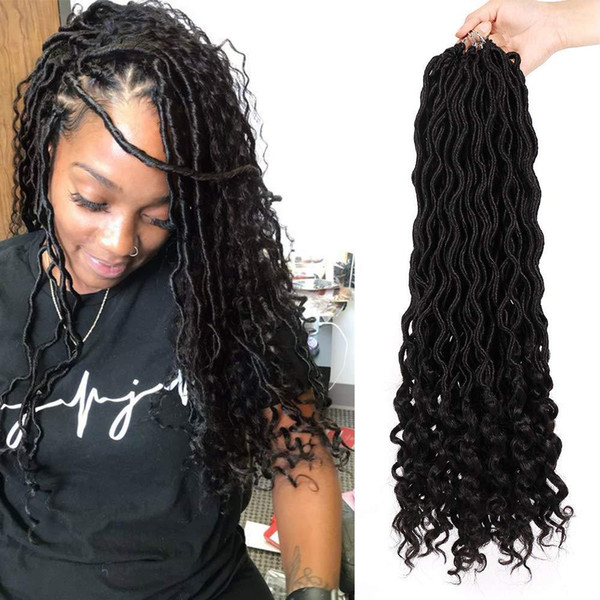 Hot! 20 Inch 1B# Goddess Locs Faux Locs Crochet Hair Wavy With Curly Ends Twist Goddess Faux Locs Soft Synthetic Braiding Hair Extension