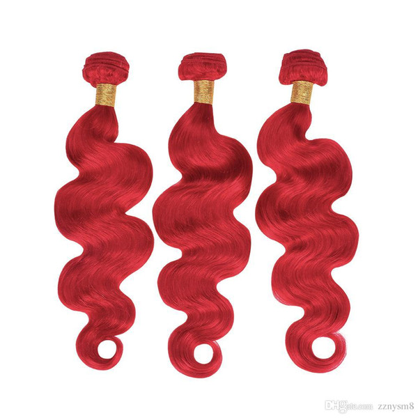 Pre-colored Red Human Bundles 1/3/4 Bundles Brazilian Body Wave Non Remy Hair Bundles Human Hair Extensions