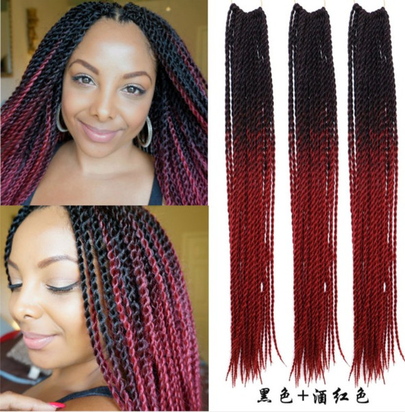 Black Burgundy Synthetic Twist Braids Hair Extensions Senegalese Twist Braid Black Brown Color Crochet Braids Hair Pieces for Black Women