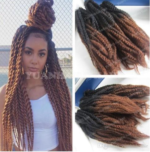 12 Packs Full Head Two Tone Marley Braid Hair 20inch Black Brown Ombre Synthetic Hair Extensions Kinky Twist Braiding Fast Express Shipping