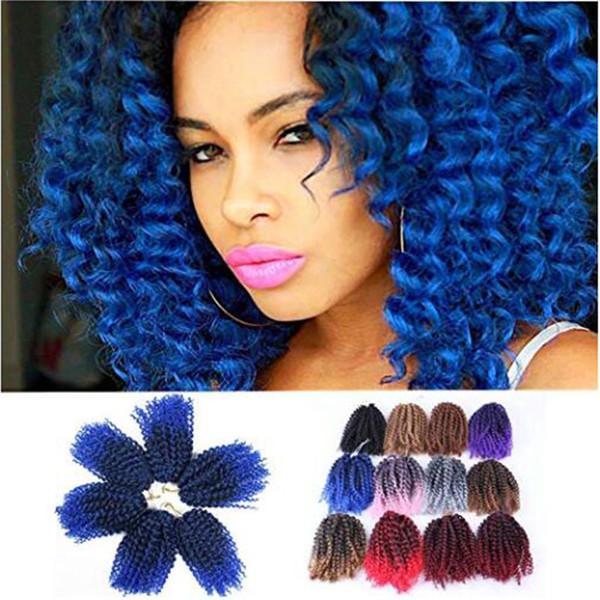 Crochet Braids Ombre Braiding Hair 3pcs/Pack 10'' Afro Kinky Twist Hair Synthetic Marlybob Curly Crochet Hair Pieces (T1B/Blue)