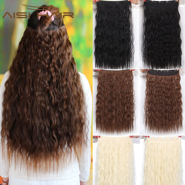 22 inch 5 Clips in Hair Extension Synthetic Long Curly Wave Hair for Women Black Blonde Color