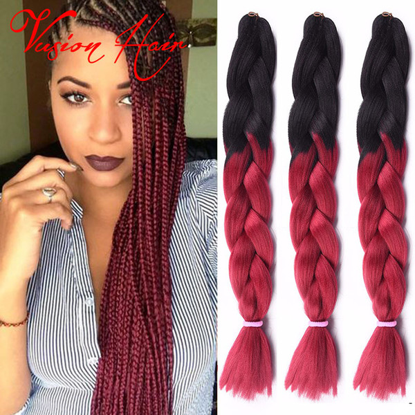 Ombre Two Colors Synthetic Jumbo Braiding Hair 24inches 100g Kanekalon Braiding Hair Crochet Braids Hair Bulk Wholesale Price