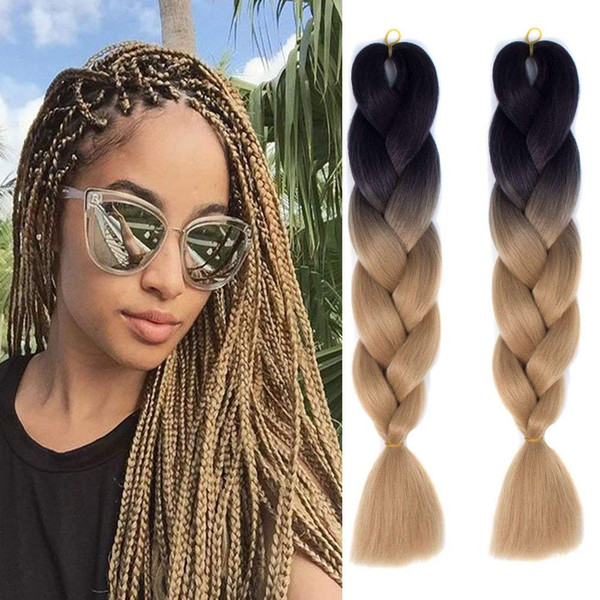 Ombre Braiding Hair Extensions 3pcs/Lot High Temperature Fiber synthetic 100g/pc Crochet Braiding Box Braids 24