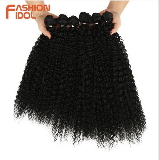 Afro Kinky Curly Synthetic Hair Extensions Bundles Ombre 6Pieces Heat Resistant Weave Hair Bundles For Black Women