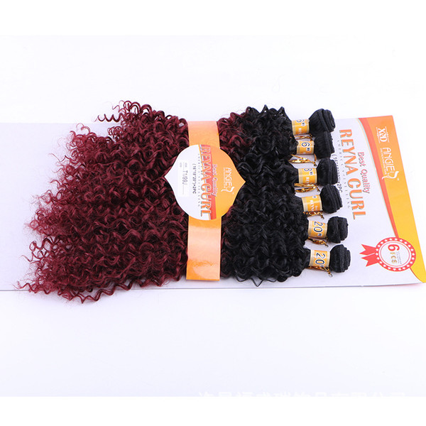 Curly Sew in Weave Synthetic Hair Wefts Full Head Sew in Weave Hair Extensions ombre color 6pcs/set 14-18 inch