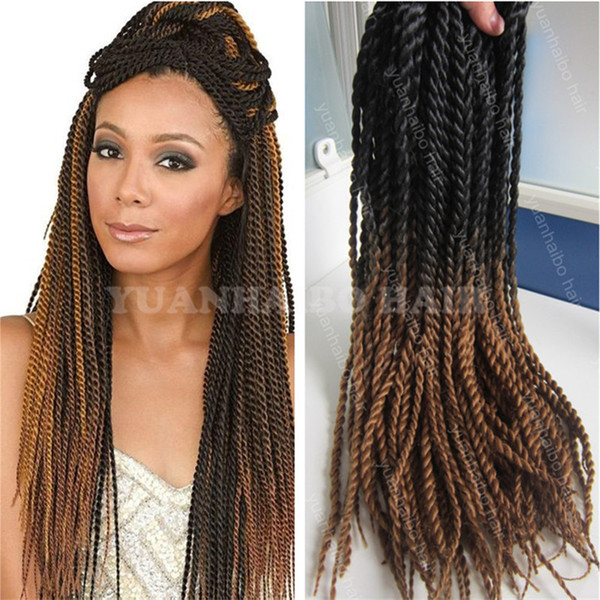 Stock 24in fold black brown synthetic crochet braid hair colored two tone havana mambo twist 