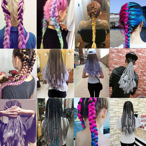 LUCYFLY HAIR Long Ombre Kanekalon Jumbo Synthetic Braiding Hair Crochet Blonde Pink Blue Grey Hair Extensions Jumbo Braids