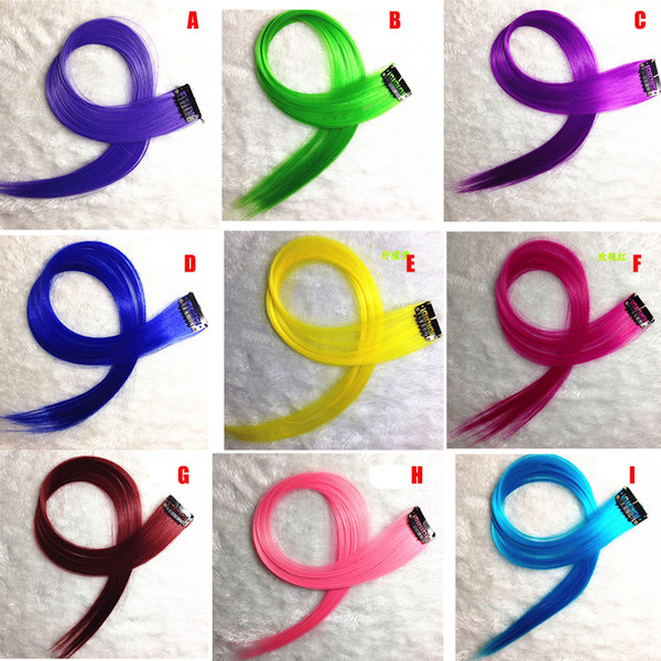 Wholesale Price 55 Cm 10 Color Synthetic Hair Long Straight Clip In Hair Heat Resistant Colorful Hairpiece