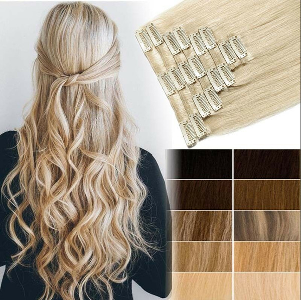 Blonde straight clip in extensions full head ponytail hair like human longht 22inch