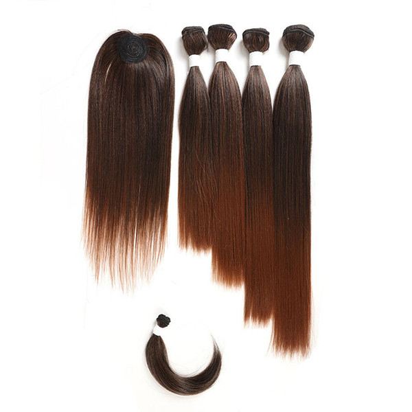 Straight Hair Bundles 6Pcs/Pack 12-18inch Ombre 185g Synthetic Hair Bundles With Closure Weave Hair Extension synthetic hairs extensions