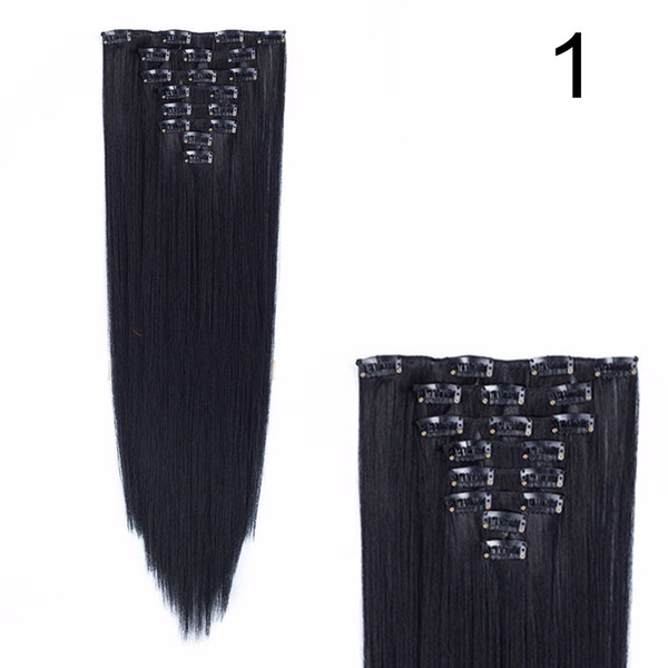 Long Straight 18 Clips Synthetic Clip In Hair Extensions for Women 8Pcs/Set High Temperature Fiber 24 Inches Silky Straight