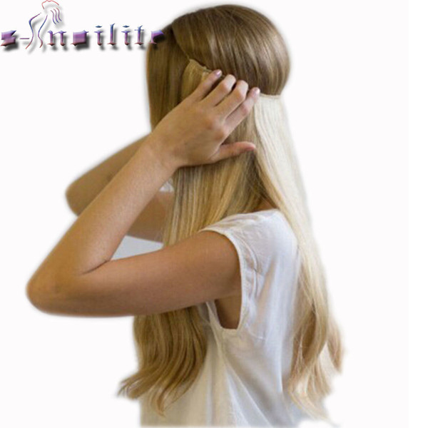 20 Inches Invisible Wire No Clips In Hair Extensions Secret Fish Line Hairpieces Silky Straight Real Natural Synthetic