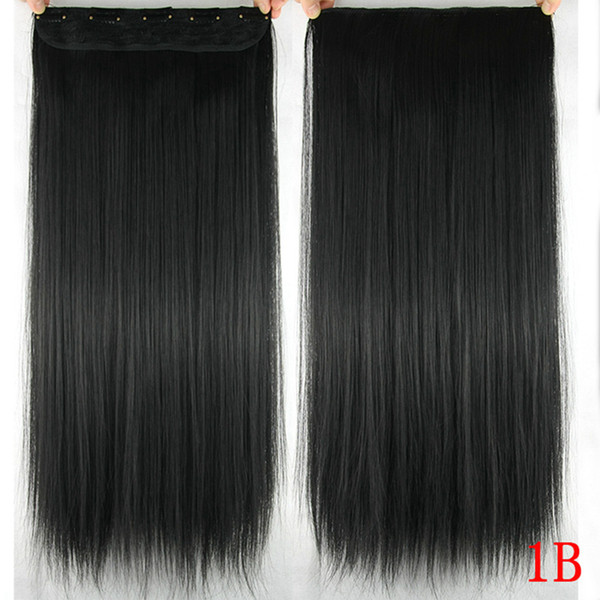 60cm Long Straight Women Clip in Hair Extensions Black Brown High Tempreture Synthetic Hair Piece