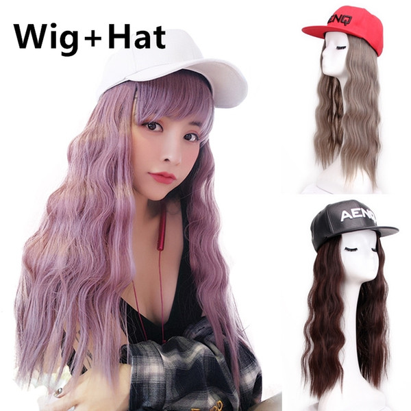 [Hair+Hat] 20inch Women's Fashion synthetic hair extensions with hat loose wave hair pieces on cap