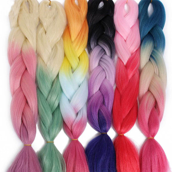 beauty Ombre Kanekalon Jumbo Braids Synthetic Braiding Hair Available 100g 24Inch Hair Pink Blue Green Color