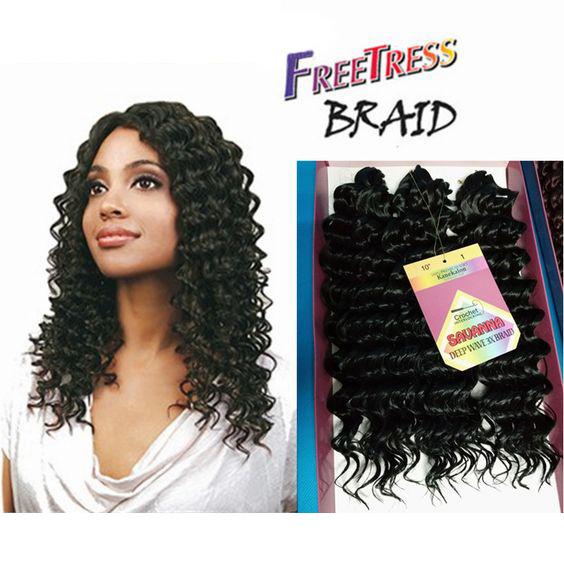 Deep wave Freetress Synthetic Crochet Braids Twist braiding hair two tone ombre freetress braid Deep Curly hair bundles 3X Box Braids