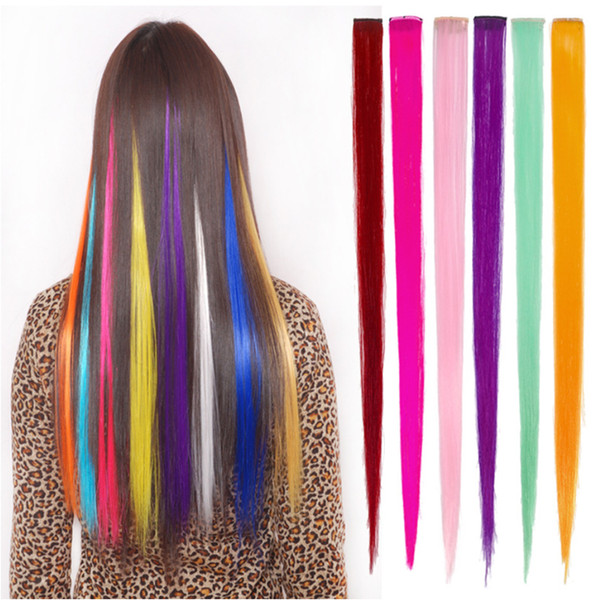 Gift link Wholesale Fashion Synthetic Hair Color Gradient 1-piece With Clip Straight Hair Extensions 24 Colors Optional Can Be Perm