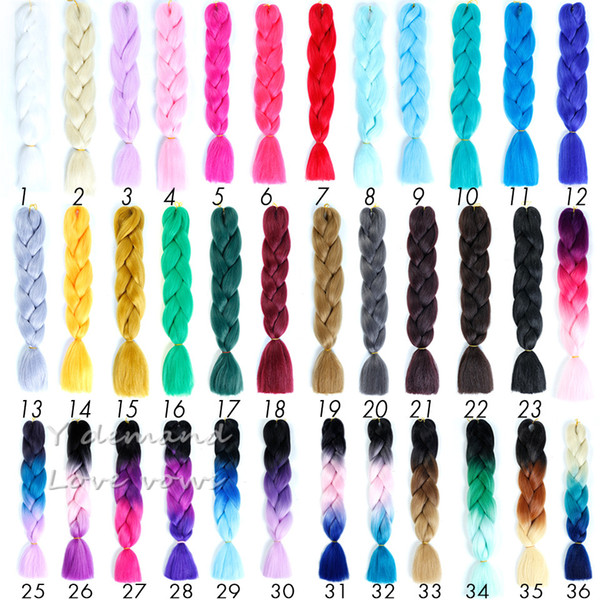 Jumbo 100g Kanekalon Synthetic Purple Hair braids plaited Green Stick crochet crochet Hair braids 72 colors