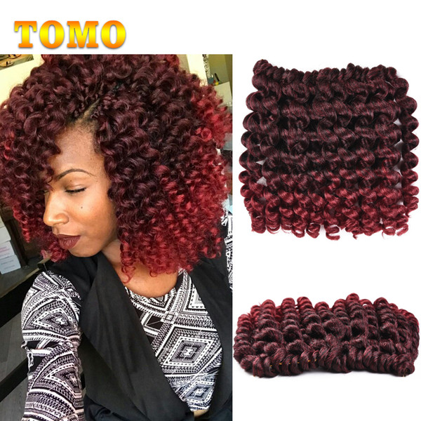 TOMO Jamaican Bounce Twist Hair Ombre Burgundy Crochet Braids Big Size Wand Curl Braiding Hair 8inch 20 Strands/pack Crochet Hair Extensions