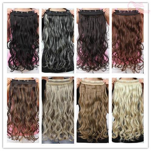 Free shipping New style blond clip in hair extensions 130g synthetic hair wavy curly thick one piece for full head Excellent quality