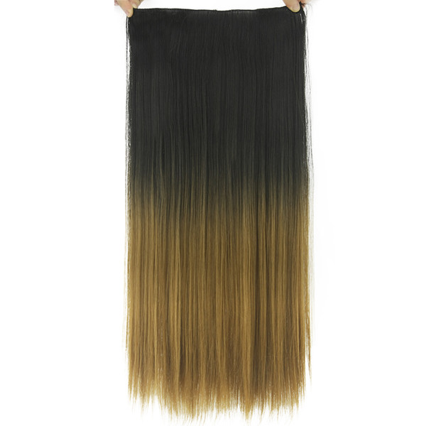 Long Straight Ombre Hair High Tempreture Fiber Synthetic Hair Pad Clip In Hair Extensions 20 Colors 24'' Black To Gray