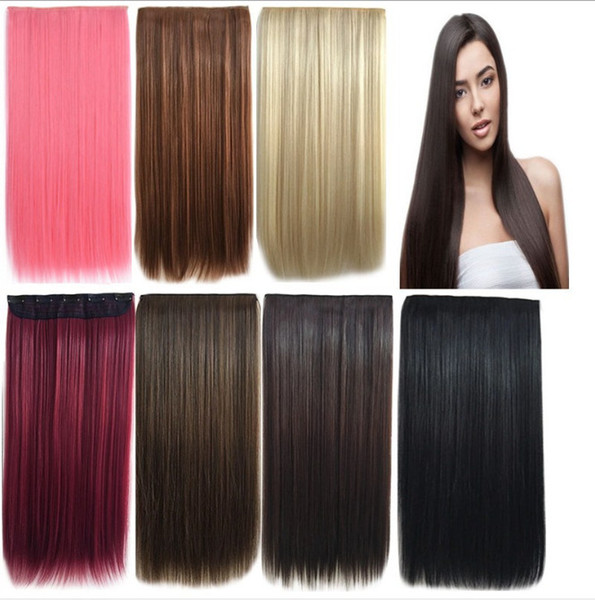 Synthetic Hair Extensions straight 24 inches Wig Brazil Black colorful Brown dark blonde dyeable easy to put on bea090