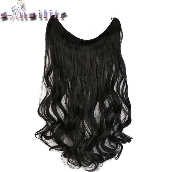 51cm Women Fish Line Hair Extensions Black Brown Blonde Natural Wavy Long High Tempreture Fiber Synthetic Hairpiece