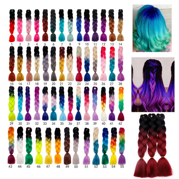 Ombre Two Three Four Five Mix Colors Kanekalon Braiding Hair Synthetic Jumbo Braiding Hair Extensions 24inch Crochet Braids Hair Bulk Wholes