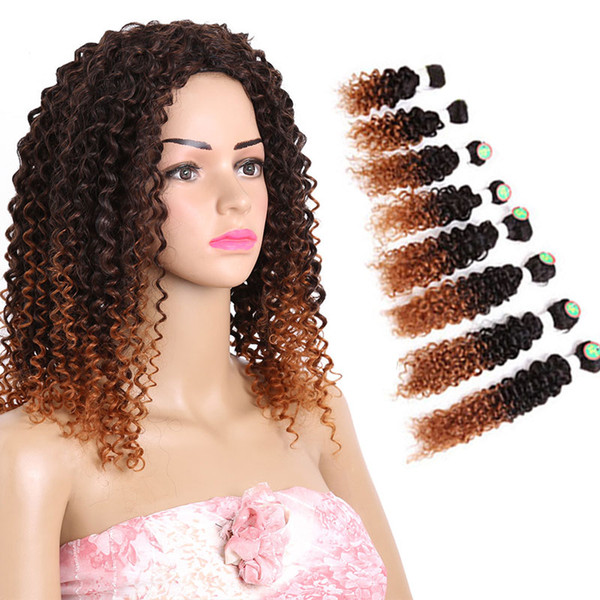 Rare Hair Ombre Brown Jerry Curly Synthetic Hair Weave 8 Bundles 8