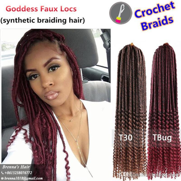 Synthetic two tone ombre Goddess Faux Locs Curly Crochet Braid Hair 20inch 24Stands Ombre Hair Extensions High Temperature Fiber USA UK AU