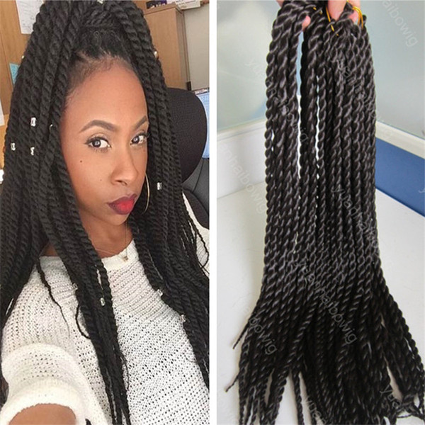 Stock Synthetic Havana Mambo Twist Braids Hair 24inch Senegalese Twist Braids Hair Jet Black Crochet Braids for Black Women 