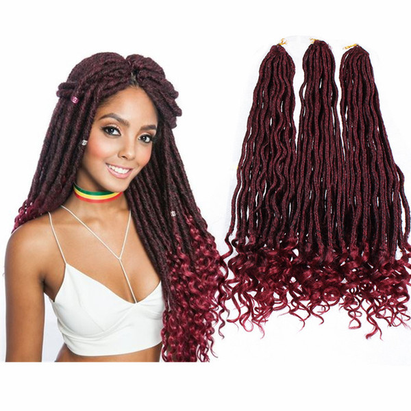 Deep Curly Faux Locs Crochet Braids 18 Inch Soft Natural black/burgundy Kanekalon Synthetic Hair Extension 24 Stands/Pack Goddess Locks