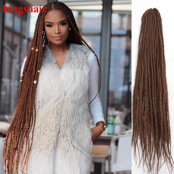 30 Inch Box Braids Crochet Hair Extensions Ombre Brown Kanekalon Fiber Synthetic Braiding Hair Bulk Crochet Braids 20Roots/Pack