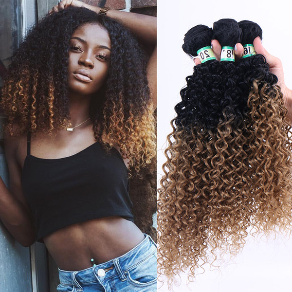 Rebeauty Hair Brazilian Kinky Curly Hair Weave Bundles Ombre 1B/27 Color Synthetic Hair Weave Extensions 70G/Pcs 16 18 20 Inch