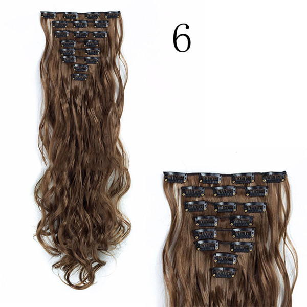 Body Wave Synthetic Clip In Hair Extensions 8Pcs/Set with 18 Clips High Temperature Fiber for Women 24 Inches Long Wavy Hair