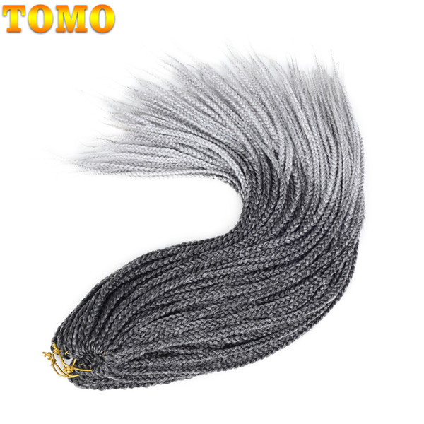 TOMO Ombre Grey Crochet Hair Synthetic Fiber Box Braids Kanekalon Braiding Hair Extensions African Braided Hair 14/18/22inch 22 strands/pack