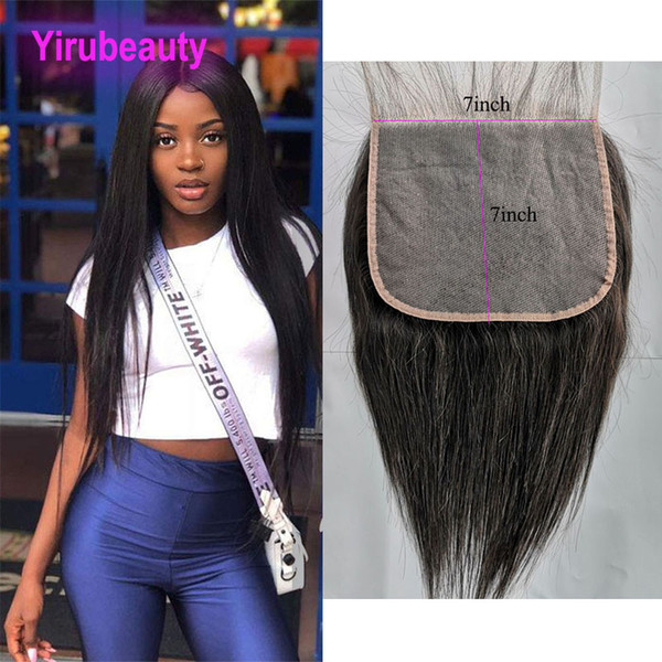 Indian Virgin Hair 7X7 Lace Closure Straight Human Hair 8-26inch Silky Straight 7 By 7 Top Lace Closure Yirubeauty Natural Color