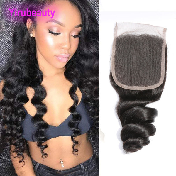 Indian 4X4 Lace Closure 8-22inch Human Hair Closures Middle Free Three Part Loose Wave Yiruhair Lace Closure Natural Color