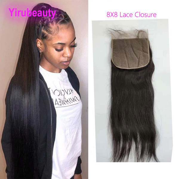 Brazilian Virgin Hair 8X8 Lace Closure Body Wave Eight By Eight Lace Closure With Baby Hair Silky Straight Middle Three Free Part 12-22inch