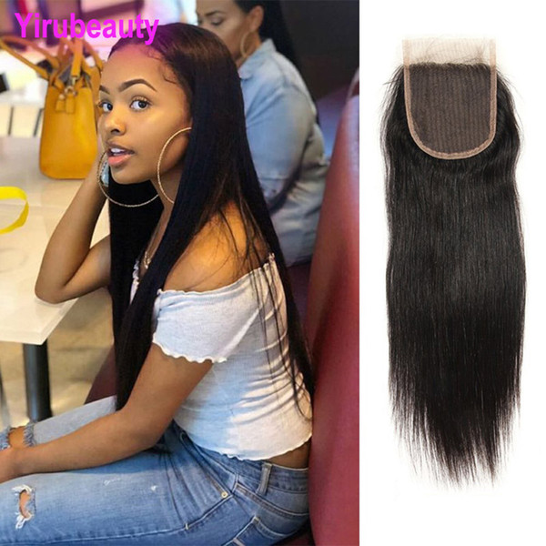 Malaysian Virgin Hair 4X4 Lace Closure Straight Natural Color 100% Human Hair Top Closures Natural Color Free Part