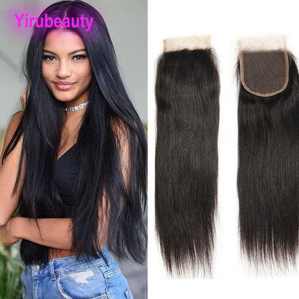 Peruvian 100% Human Hair 4X4 Lace Closure Silky Straight Natural Color 8-22inch 4 By 4 Closure Wholesale Middle Three Free Part