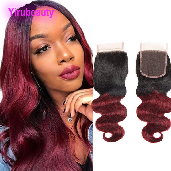 Indian Human Hair Lace Closure With Baby Hair 1B/99j Straight Body Wave 4X4 Lace Closure 1B 99j Two Tones Color 10-20inch