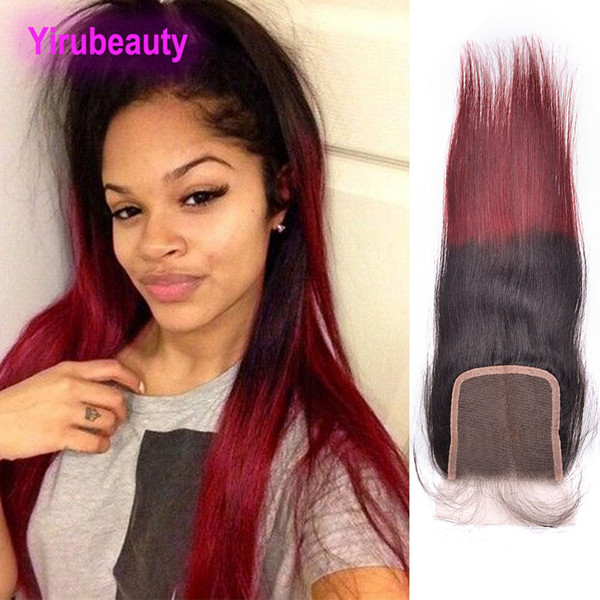 Malaysian Virgin Hair 4X4 Lace Closure 1B/99j Ombre Color Body Wave Straight Human Hair Four By Four Closure 1B 99J