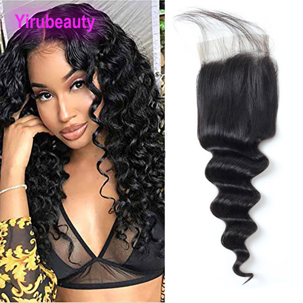 Brazilian Human Hair Loose Deep 4X4 Lace Closure With Baby Hair Natural Color Deep Loose Top Closures 8-22inch