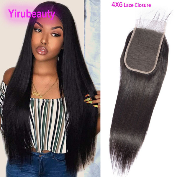 Indian Raw Virgin Human Hair 4X6 Lace Closure 35-80g/piece Baby Hair 8-20inch Body Wave Straight 6X4 Closure Middle Three Free Part