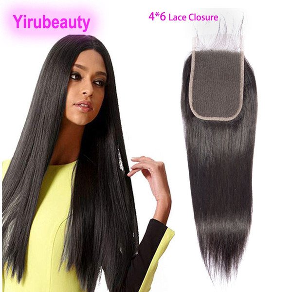 Malaysian Mink Unprocessed Human Hair Silky Straight Body Wave 4X6 Lace Closure Weaves Top Closures Natural Black 6*4 Closure