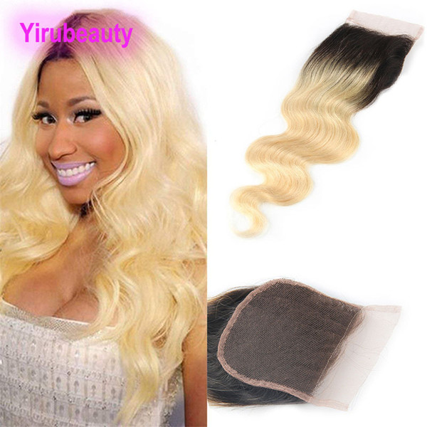 Peruvian Virgin Hair 4X4 Lace Closure 1B/613# Ombre Color Body Wave Human Hair 1B/613# Yiirubeauty Body Wave Natural Color