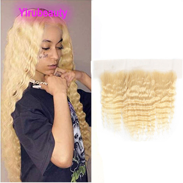Indian Virgin Hair 13X4 Lace Frontal Blonde Color 613 Deep Wave Kinky Curly New Products With Baby Hair 613# Wholesale 13 By 4 Frontals