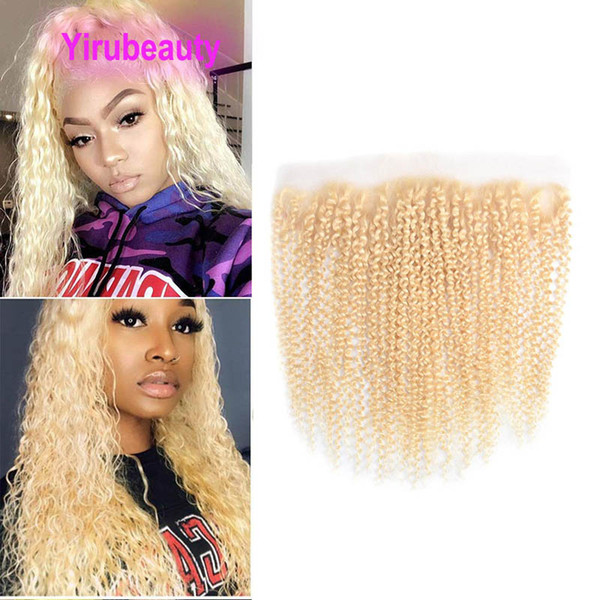 Peruvian Human Hair 13X4 Lace Frontal With Baby Hair Blonde 613# Deep Wave Curly Blonde 13 By 4 Frontal Kinky Curly Yirubeauty